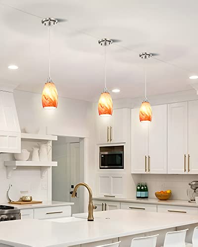 karyfine Art Glass Mini Pendant Lights Kitchen Island Marble Glass Pendant Light Shade with Brushed Nickel Finish Ceiling Hanging Lights for Kitchen Over Sink,Dining/Living Room Red Marble-1Pack - color: Red marble -1Pack