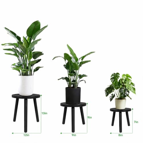 Amdermi 3-Pack4-pack Wood Plant Stands Indoor, Single Plant Stand for 6-12 Inch Pots, Mid-Century Modern Plant Stool, Tall Plant Stand for Large Plants for Living Room, Balcony, Office (3, black) - color: black