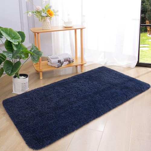 Chicrug Soft Runner Rug for Bedroom Living Room Plush Fluffy Rug 2x4 Feet, Shag Furry Runner Carpet Non Shedding for Nursery Children Kids Girls Room Home Decorative, Navy Blue - color: Navy Blue, size: 2' x 4' (Runner)