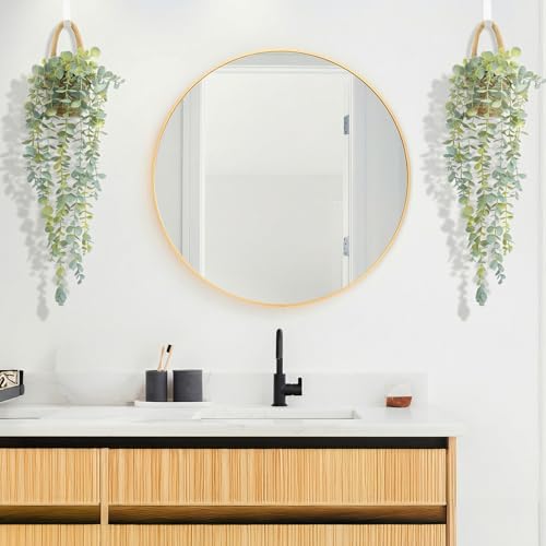 Fake Hanging Plant Decor Indoor, Eucalyptus Artificial Faux Plants in Wall Woven Planters, Jute Hanger with Black Pot Soft Green 1PCS 23Inch Long - size: Jute Hanger-1PCS