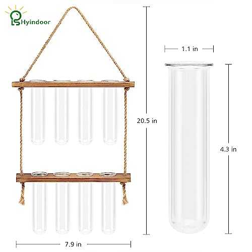 Hyindoor Wall Hanging Planter Terrarium 2 Tired Test Tube Vase Glass Planter Plant Propagation Station Plant Hangers of Rope with Wooden Stand and 8 Tubes for Hydroponic Plant Cutting - size: Small-8 Tubes