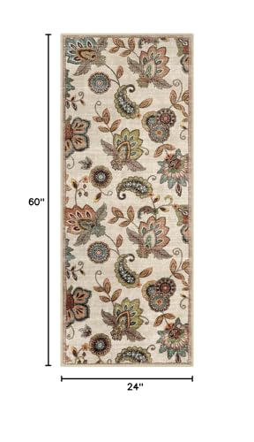 Morebes Floral Kitchen Rugs Non Slip,2x5 Rug Runner, Washable Paisley Design Entryway Rug, Non Shedding Door Indoor Floor Carpet Runner for Laundry Room Bedroom Bathroom,Beige Ivory - color: Ivory/Beige, size: 2' x 5' (Rectangular)