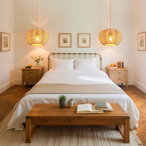 Hanging Light Fixture with Plug in Cord with on Off Switch, Rattan Pendant Lights Boho Lamp Ceiling Light, Plug in Pendant Light Hanging Lamp Shades for Living Room Decor Bedroom Kitchen - size: 11.8 Inch-Ball Cactus Shade
