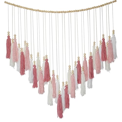 Pink&White Large Macrame Wall Haning Boho Decor,Blush Pink Tassel Wall Decor Bohemian, Pink Bedroom Living Room Girls Room Décor Nursery Dorm Decoration Boho Gift for Girls Woman Gifts - color: Blush Pink, Lights Pink, White