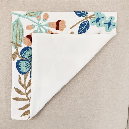 Floral Embroidery Throw Pillow Covers 18x18 Inch Colorful Flower Decorative Cushion Case with Blue and Orange Flowers 100% Cotton, Home Decor Embroidered Throw Pillow Cover 45x45cm, 1 Piece - color: Colorful Flower
