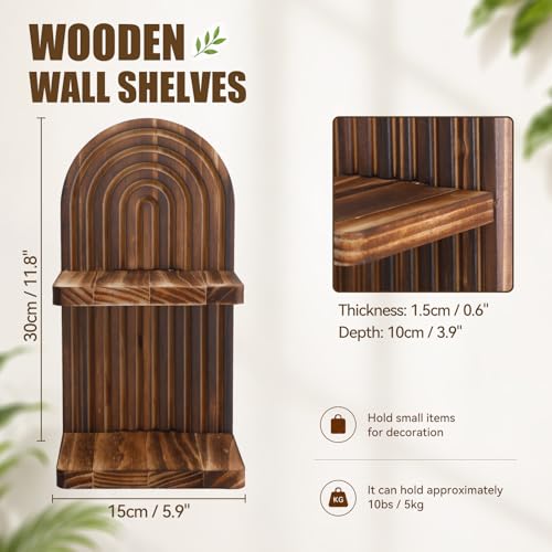 Artilady Boho Arched Shelf Wall Decor 2- Tier Wood Floating Shelves Farmhouse Mid Century Plant Holder for Bedroom Living Room Bathroom (Dark Brown 2 Tier) - color: Dark Brown 2 Tier