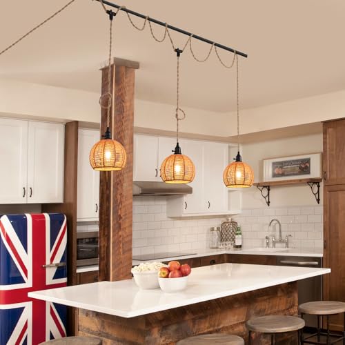 3-Light Hanging Light with Plug in Cord,Plug in Pendant Light 22ft Hemp Rope Pendant Lighting Vintage 3-Light Hanging Lamp Fixtures for Kitchen Island Living Room Bedroom - color: 3 Light 20CM Hemp Rope Shade