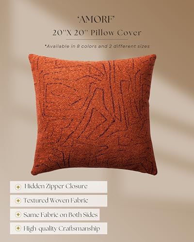 Throw Pillow Covers, Pack of 1 Woven Jacquard Cushion Covers for Sofas, Couches, Bed, Boho Home Decor, Cozy Soft and Comfortable Pillow Cases, Amorf, Orange 20x20 Inch - color: Orange, size: 20" x 20" (Pack of 1)