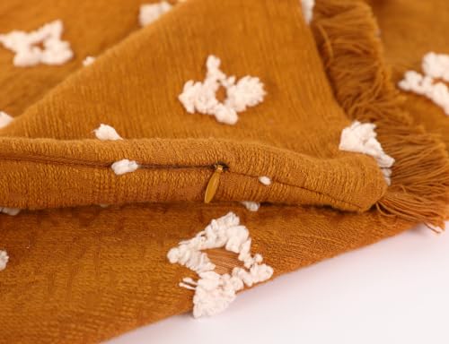 Boho Long Lumbar Pillow Cover 14x40 with Tassel Fringe,3D Flower Patterned Extra Decorative Long Lumbar Pillow Cover Case for Sofa Couch Bed Livingroom Farmhouse,Rust Red - color: Rust Red, size: 40" x 14" (Pack of 1)