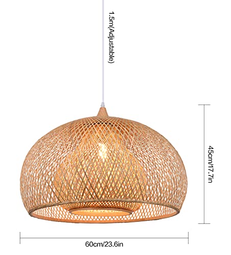 Arturesthome 1 Light Weaving Bamboo Pendant Light for Kitchen Island, Wicker Chandelier,Handmade Woven Hanging Ceiling Light Lampshade for Living Room Bedroom - size: A 23.6"*17.6"