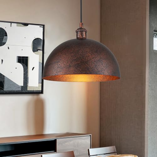 11.8” Industrial Metal Dome Pendant Light, Rust Industrial Pendant Lights for Kitchen Island, Dimmable Hanging Light Fixtures Compatible for Kitchen Island, Dining Room - color: ‎Rust, size: 11.8 in