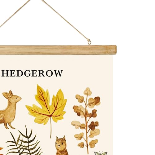 ABoby Vintage Hedgerow Wildlife Posters - Countryside Animals and Plants - Nature Style Wall Decor with Wood Frames - Ready to Hang - color: Hedgerow Nature