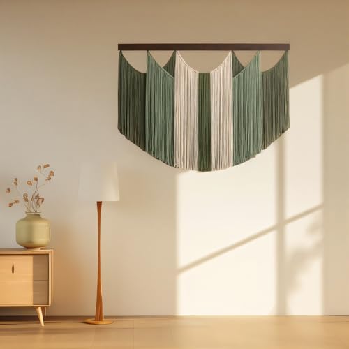Tie-Dye Macrame Wall Hanging Large Dip Dye Yarn Tapestry Home Boho Wall Decor Ombre Art Headboard Bedroom Living Room Apartment Birthday Gift Xmas,Green with Beige - color: Green With Beige