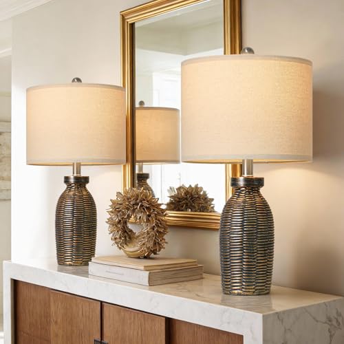 22.75" Table Lamps for Living Room Small Lamps for Bedroom Bedside Lamps Set of 2 Boho Lamps for Night Stands Nightstand Lamp Farmhouse Vintage Rustic Modern Side End Table Lamp Light Home Deco Gifts - color: Black & Gold