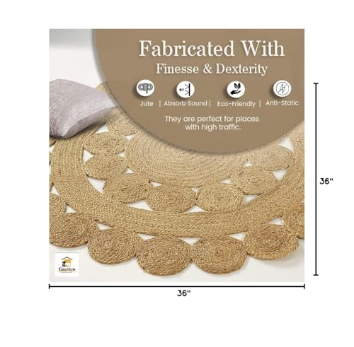 GRUHUM Jute Area Rug 3ft- Natural Fiber Round Boho Handwoven Soft Braided Reversible Rustic Vintage Eco Friendly Rugs for Indoor EcoFriendly Kitchen Bedroom Living Room Hallways Enterways 3'ft Round - color: Natural- 29, size: 3' (Round)