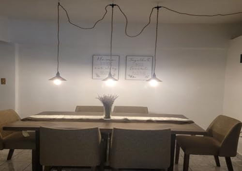 3-Light Hanging Light with Plug in Cord,Plug in Pendant Light 22ft Hemp Rope Pendant Lighting Vintage 3-Light Hanging Lamp Fixtures for Kitchen Island Living Room Bedroom - color: 3 Light 22CM Shade