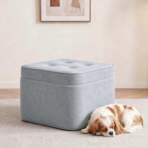 GOFORIT Square Stuffed Pouf Ottoman, Dual-Layer Support Floor Pouf Foot Stool, Foam Filled Ottoman Footrest for Living Room,Dark Grey - color: Dark Grey