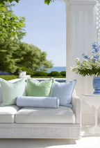 Hofdeco Premium Coastal Hampton Outdoor Performance Throw Pillow Cover Only, 22"x22" Water Repellent, UV and Fade Resistant for Backyard, Couch, Poolside, Azure Blue Indigo Woven Coastline Stripes - color: Azure Blue Indigo Coastline Stripes 22"x22"