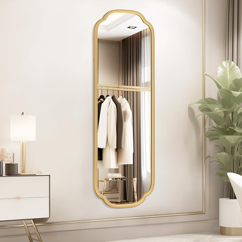 Ferytange 48"x16" Gold Door Mirror Full Length Over The Door with Non-Rusting Metal Frame, Modern Full Body Mirror Bedroom Closet Bathroom - color: Gold, size: 48"L x 16"W