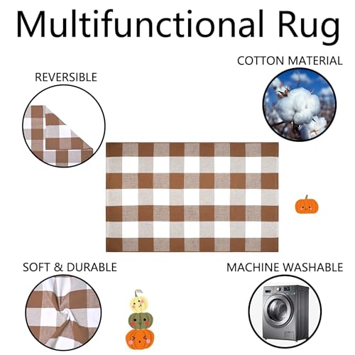 Homydecor Buffalo Plaid Outdoor Rugs, 28'' x 43'' Coffe and White Checkered Area Rug, Layering Rug for Hello/Welcome Door Mat, Washable Cotton Woven Farmhouse Mat for Front Porch Décor - color: Coffee & White Plaid, size: 2'4" x 3'7" (Rectangular)
