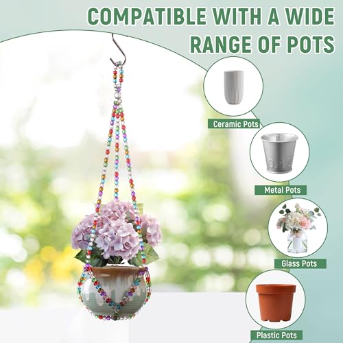 17''，2 Pack Macrame Plant Hanger, Handmade Glass Bead Plant Hanger Colorful Decorative Bohemian Hanging Planter Holder for Indoor and Outdoor Home Garden Decor. Includes Two Hooks. - size: Small