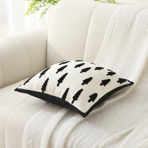 Boho Decorative Throw Pillows with Inserts, 18" x 18" Soft Tufted Modern Chenille Pillow, Pillows for Home, Patio, Couch, Bedroom, Living Room (Black Tree) - style: Black Tree