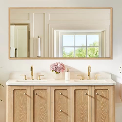 48"x24" Solid Wood Bathroom Mirror, Rustic Wood Frame Wall Mirror for House Decor, Rectangle Farmhouse Bathroom Vanity Mirror Bedroom Living Room Entryway, Explosion-Proof Horizontal/Vertical - color: Solid, size: 48"L x 24"W