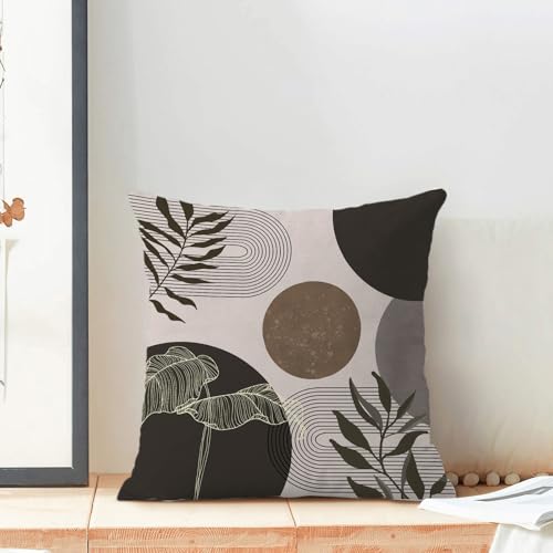 Boho Pillow Covers 18x18 Inch Set of 2 Mid Century Brown Taupe Beige Throw Pillow Covers Outdoor Decor Modern Abstract Tropical Leaf Pillowcase Farmhouse Decorative Cushion Cover For Sofa Couch - color: Boho-brown-a, size: 18" x 18" (Pack of 2)