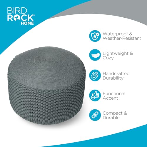 BIRDROCK HOME Outdoor Pouf Ottoman - Mist - Woven Indoor or Backyard Patio Use - Floor Footstool for Living Room- Knit Bean Bag - Oversized Padded Chair - Moroccan Foot Rest - color: Mist