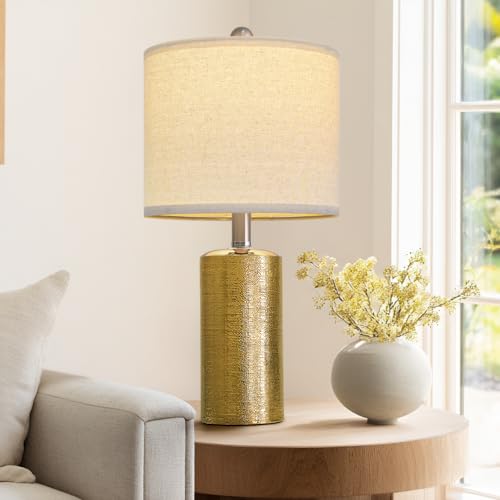 G-SAFAVA 20.5" Small Table Lamps for Living Room Lamp Single Ceramic Lamps for Bedroom Bedside Lamps Modern Boho Lamps for Night Stands Farmhouse Nightstand Lamp Side End Table Lamp, Gold - color: Gold - Single