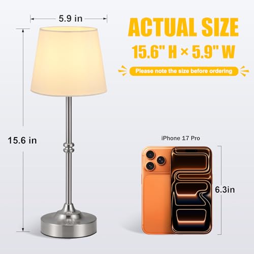 Kakanuo Rechargeable Cordless Table Lamp Silver - 1 Pack 4000mAh Battery Operated Lamp, 3000K Warm Light, Touch Control Stepless Dimming, for Bedside, Dining Table, Home Decor - color: Silver, size: 1 Pack - 15.6in