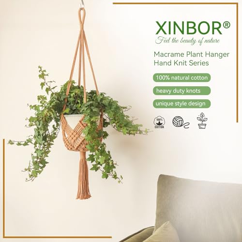 Hanging Planter with Patterns,2Packs Macrame Plant Hangers Indoor Macrame for up to 8 inch Pot Crochet Boho Plant Hanger Holder for Indoor Outdoor with 2S Shaped Stainless Steel Hooks (Caramel) - color: Caramel