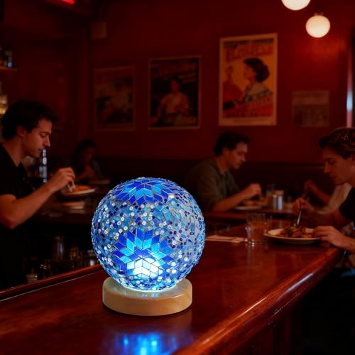 Turkish Table Lamp Bohemian Stained Glass Lamp 5V USB Power Dimmable Vintage Decorative Night Light Corridor/Foyer Art Decor Vintage Restaurant Kitchen Decorative Lights(Boho-Blue, Boho) - style: Bohemian B Blue