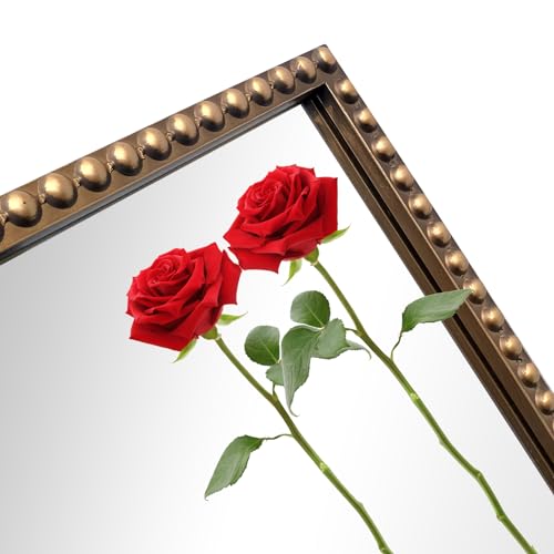 ironsmithn Gold Arched Mirror, 20"x32" Ornate Beaded Frame Mirror, Metal Decorative Accent Mirrors for Fireplace Bedroom Bathroom Living Room Entryway - size: 32"L x 20"W