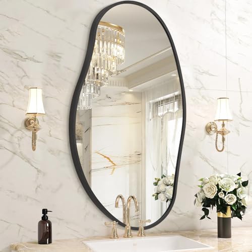 Irregular Wall Mirror, Black Wall Mirrors Decorative 30"x18" Asymmetrical Bathroom Mirrors Aluminum Alloy Frame for Bedroom, Living Room, Cloakroom, Entryway Large - color: Black-9