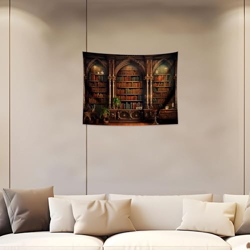 QGHOT Medieval Bookshelf Tapestry Vintage Library Bookcase Tapestry Wall Hanging Victorian Office Zoom Video Backdrop Old Books for Study Room Bedroom Living Room Decor 37.4" x 28.7" - color: B, size: 28.7"L x 37.4"W