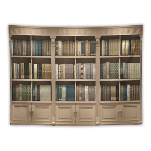 Houselerax Vintage Bookshelf Tapestry,Retro Library Wall Hanging Tapestries,Old Books on Shelf Classical Study Room Student Study College Dorm Bedroom Living Room 60"x40" - color: Bookshelf-8, size: W60xL40in