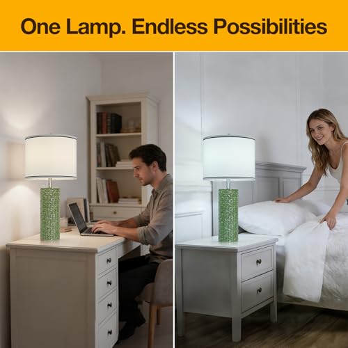 27" Tall Farmhouse Table Lamp Set of 2, Large Ceramic Bedside Lamps for Bedroom Living Room, 3-Color Temperature Dimmable Nightstand Lamps with Bulbs Included, Modern Home Decor (Light Green) - color: Light Green, size: 27"