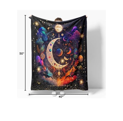 Hippie Throw Blanket Sun Moon Stars Boho Throw Blankets Celestial Blankets Double-Sided Polyesters Home Decor Bedding Chair Couch Recliner Cover Hippie Room Decor Black Purple 40"X50" - color: A002 Black and Purple Blankets, size: 40"W X50"L(102X127CM)