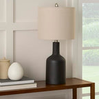 Nourison Home 22" Black Ceramic Table Lamp with Oatmeal Linen Shade for Modern Farmhouse, Bedside Lamp, Living Room Lamp, Small Accent Lamp for Dining Room - color: Black