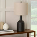 Nourison Home 22" Black Ceramic Table Lamp with Oatmeal Linen Shade for Modern Farmhouse, Bedside Lamp, Living Room Lamp, Small Accent Lamp for Dining Room - color: Black