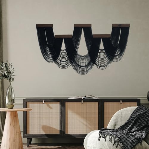SCECALA Large Black Macrame Wall Hanging Tapestry, Handmade Boho Macrame Black Wall Art Decor Large Bohemian Yarn Tapestry Living Room Bedroom Modern Home Decor - color: Black and Brown
