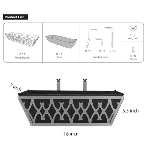 4 Pack 16 Inch Window Boxes Planters Railing Planter Box with Adjustable Brackets & Non-Woven Fabric Plant Grow Bags Deck Railing Planter Boxes Balcony Hanging Flower Box for Outdoor Plants - color: 4 Pack-grey, size: 16 Inch