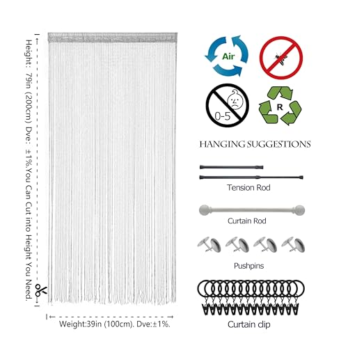 Door String Curtain Doorway Beads Curtains,Hanging Room Divider Beaded Decor Hippie Glitter Fringe Panel Closet Window Doors Sequin Sheer Boho Doors Tassel (Silver) - color: Silver