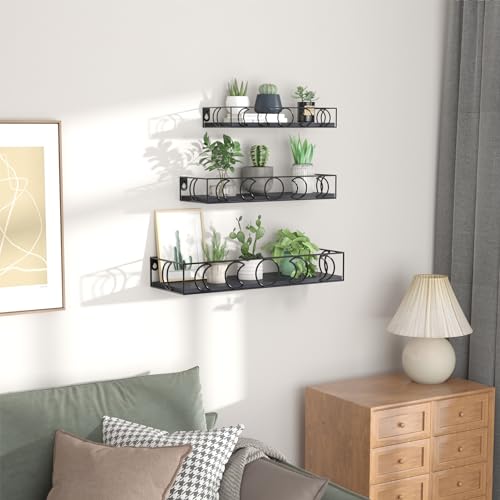 PHAREGE Moon Phase Floating Shelves Black, Set of 3 Small Decorative Wall Shelves for Book Plant Storage, Crystal Figurine Collectibles Display Shelf for Bedroom Kid Room - color: Black