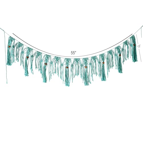 Garland Banner, Macrame Wall Hanging Decor, Boho Fringe Tassel Hanger Decoration for wall/Desk/Party/Room/Doorway/Window 55“X 12" (Tiffany Blue) - color: Tiffany Blue