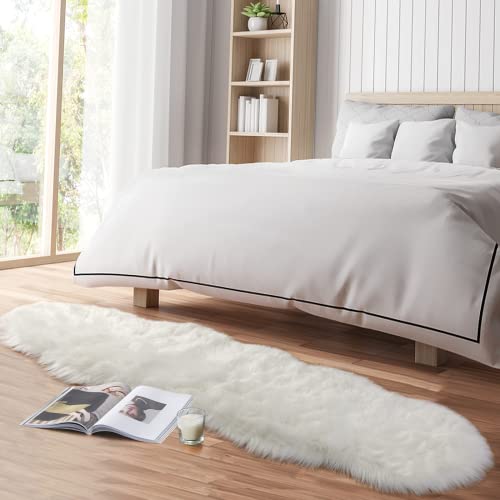 Faux Fur Rug for Bedroom, Fluffy Runner Rugs Soft Sheepskin Rug Sofa Couch Seat Cushion, 2x6ft White Plush Area Rug Shag Rugs Floor Carpets for Nursery Bedside, Cute Shaggy Fuzzy Home Decor - color: White, size: 6' x 2' (Sheepskin)