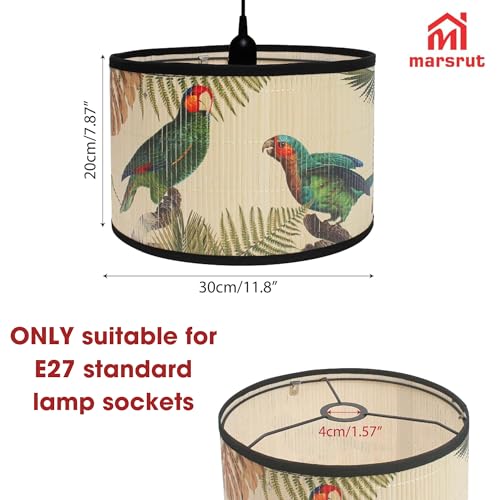 Retro Lamp Shade, E27 11.8"x7.9" Vintage Printed Art Deco Chandelier Cover Lampholder, Unique Drum Spider Japanese Tropical Funky Decorative Bamboo Lampshade for Hanging Table Floor Light (Bird B) - color: Bird B