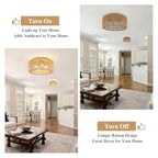 Rattan Light Fixtures Ceiling Mount,4-Lights Boho Flush Mount Ceiling Light with Hand-Woven Shade, 18''Rattan Farmhouse Chandelier for Hallway Bedroom Kitchen Farmhouse Foyer Entryway (Gold) - color: Gold, size: Large