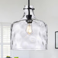 12" Farmhouse Pendant Light, Hand-Blown Clear Hammered Glass Hanging Ceiling Light Fixture with Black Finish and Adjustable Chain, Modern Rustic Lighting for Kitchen Island, Dining Room, E26 Socket - color: Chain Black